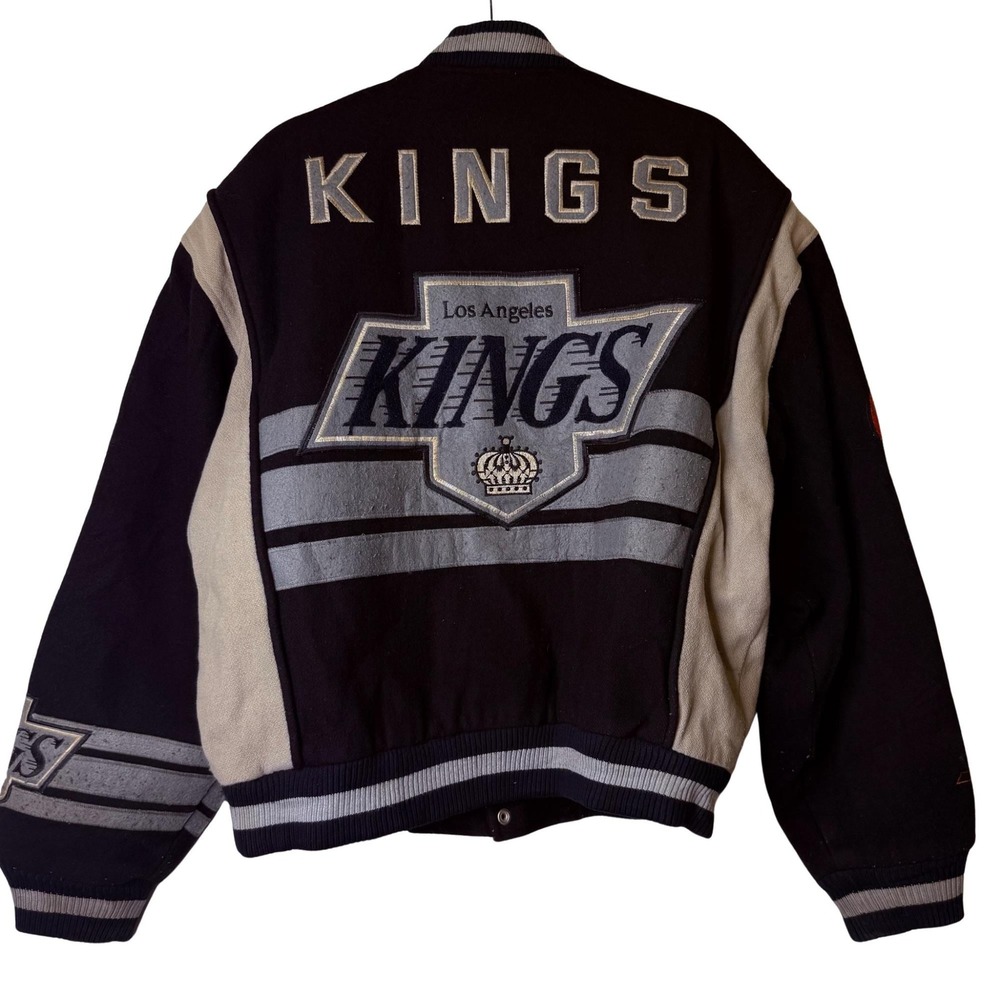 Vintage LA Kings Jacket Mens Large Black Gray NHL Hockey Wool 90s